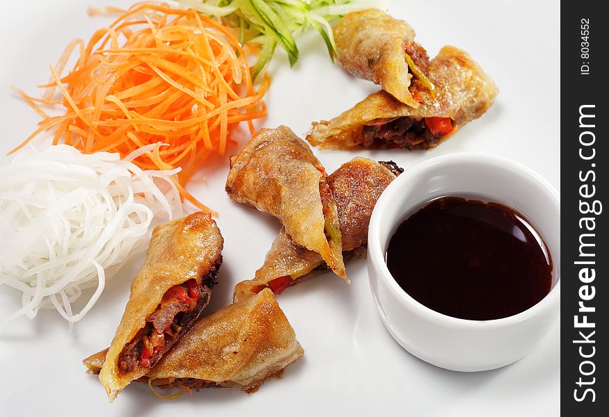 Beef Rolls with Vegetable Julienne and Sauce. Beef Rolls with Vegetable Julienne and Sauce