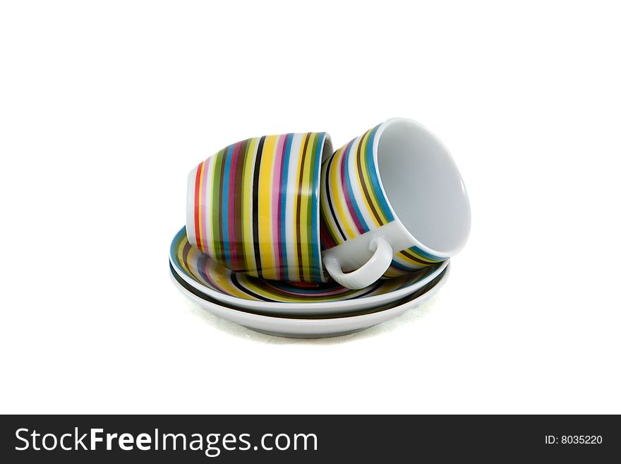 Two stripes cups on a white background.