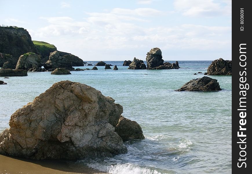 Beautiful beach with rocks in Northern Spain