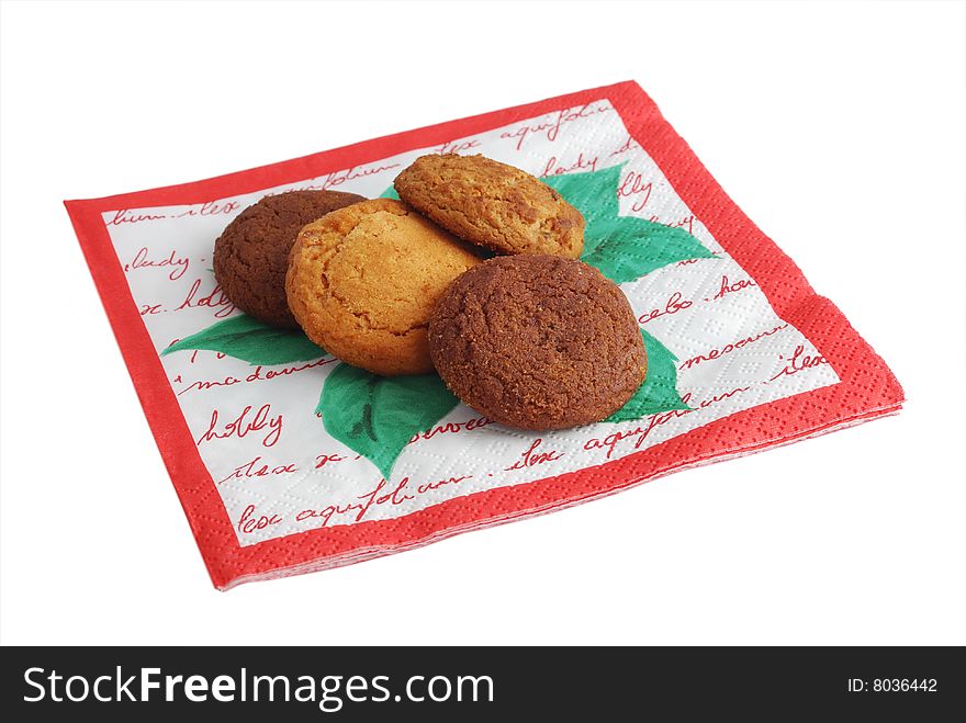 Cookies on napkin isolated on white background