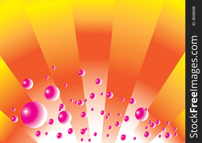 Sun rays and pink bubbles are featured in an abstract background illustration. Sun rays and pink bubbles are featured in an abstract background illustration.