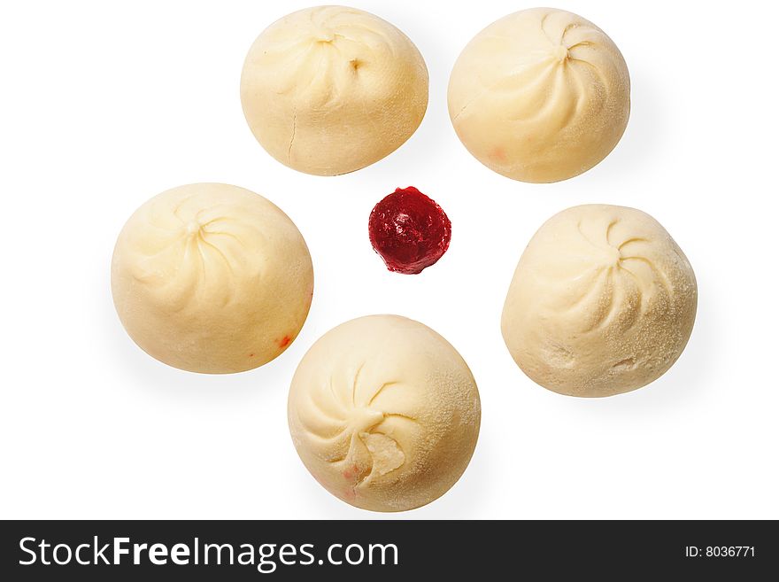 Image of the meat dumplings with a cherry