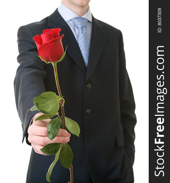 Businessman present the red rose