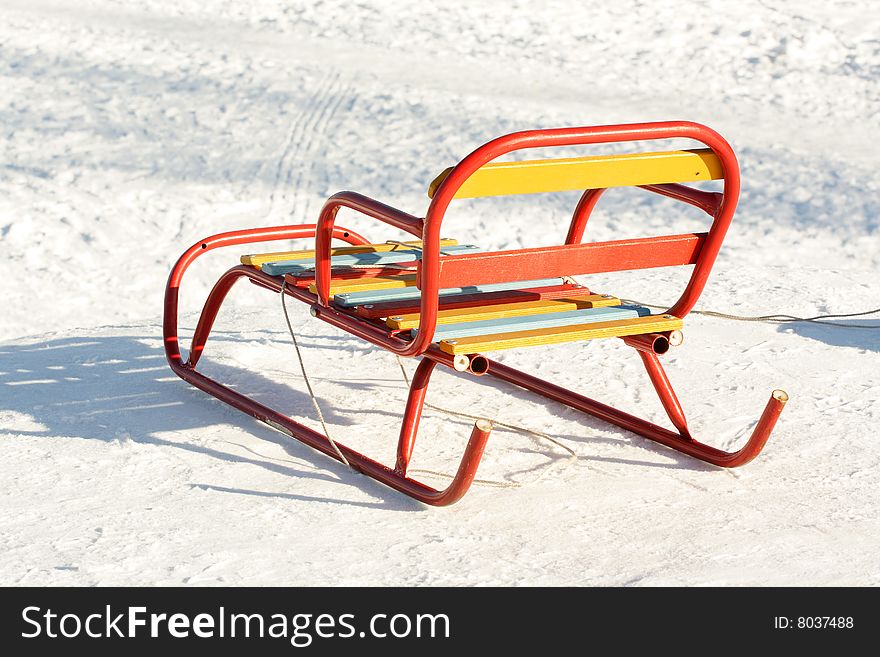 Child sled on the snow