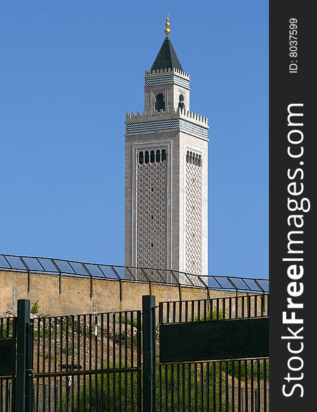 The minaret fenced with a fence. Tunis