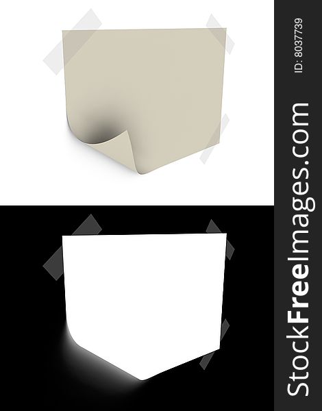 3d rendered slip of paper with opacity mask for easily use