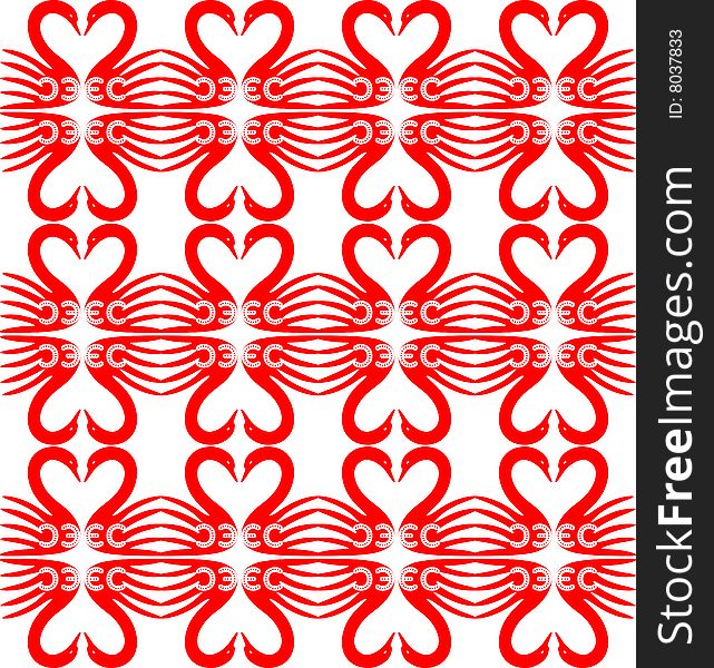 Pattern With Hearts And Swans