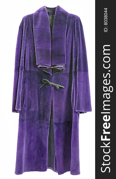 Woman isolated violet fur coat