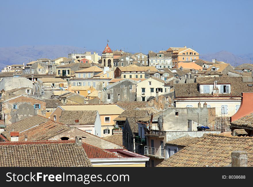 View of roofs and towers in Corfu Greece. View of roofs and towers in Corfu Greece