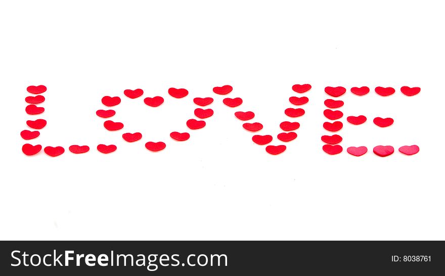 Love spelled with heart shaped figures.