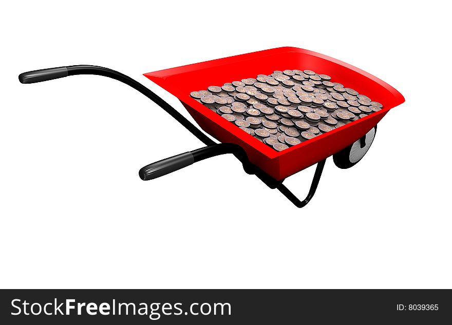 A wheelbarrow full of Euro coins. Concept for a good deal or investment that will generate wealth. A wheelbarrow full of Euro coins. Concept for a good deal or investment that will generate wealth