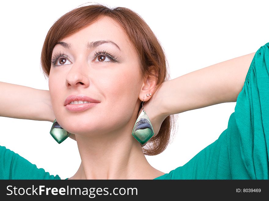 Portrait of the attractive girl over white background