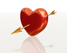 Golden Red Heart With Arrow Stock Photo