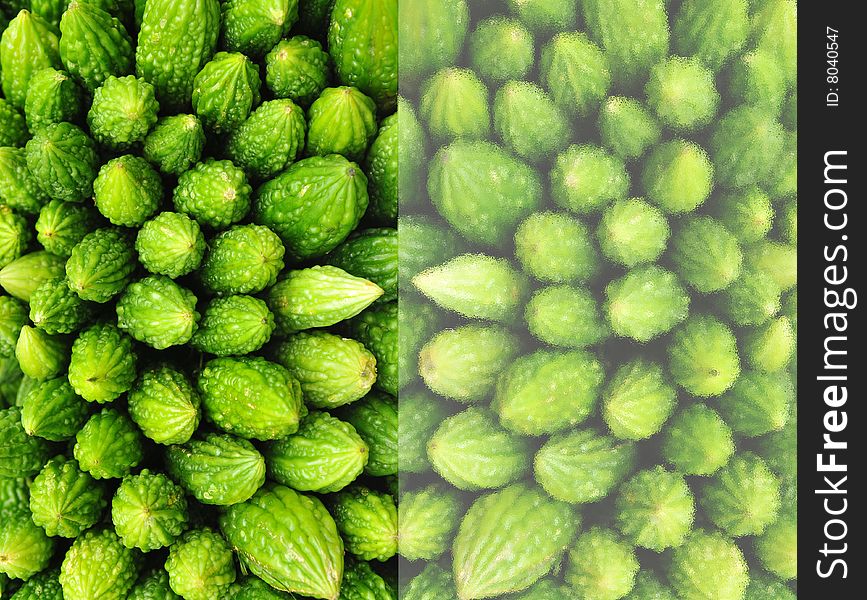 Green bitter gourd in the market