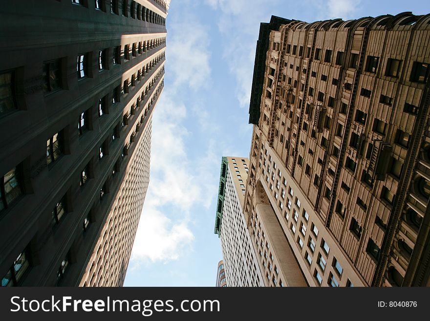 Picture of different office buildings and a blue sky. Picture of different office buildings and a blue sky
