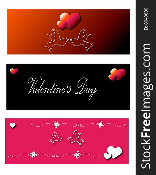 Valentines day, red background with hearts and decorative elements