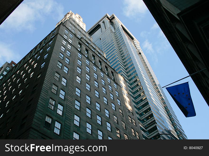 Picture of different office buildings and a blue sky. Picture of different office buildings and a blue sky