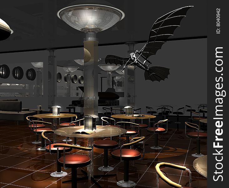3dmax.The project of an interior of cafe