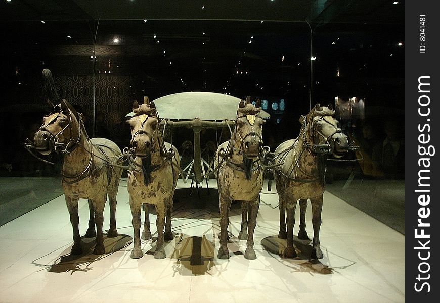 Asian Oriental artifacts unearthed cultural relics in Xi'an, China, Terracotta Warriors and Horses of carriage is a rare treasure. Asian Oriental artifacts unearthed cultural relics in Xi'an, China, Terracotta Warriors and Horses of carriage is a rare treasure.