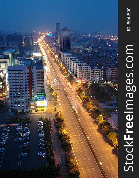 Night scene of Foshan city.under the blue sky,a road leading there from here. Night scene of Foshan city.under the blue sky,a road leading there from here.