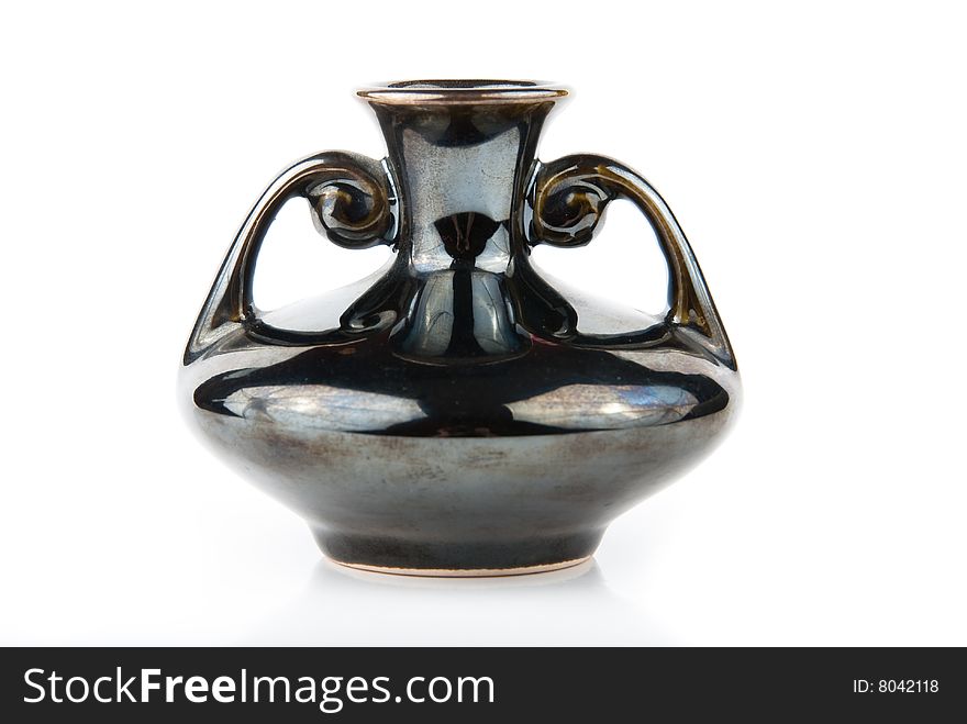 Ceramic amphora over white background