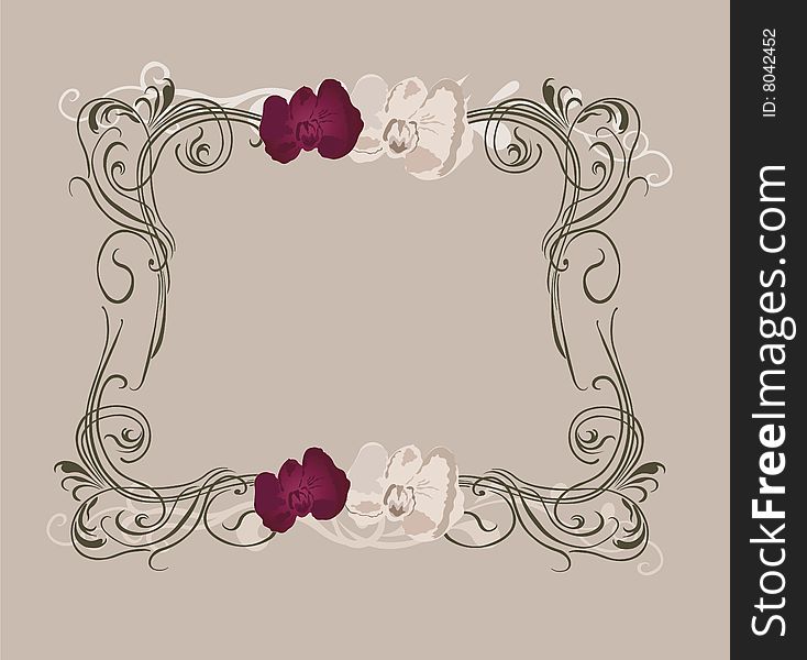 Illustration of a retro frame with orchids