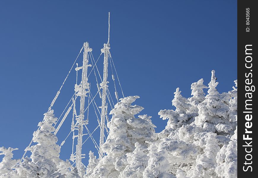 Telecommunication in the mountains during the winter. Telecommunication in the mountains during the winter.