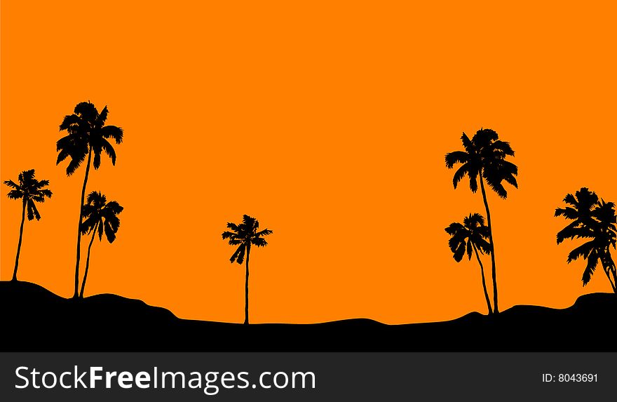 Palm horizon on orange background. Palm horizon on orange background