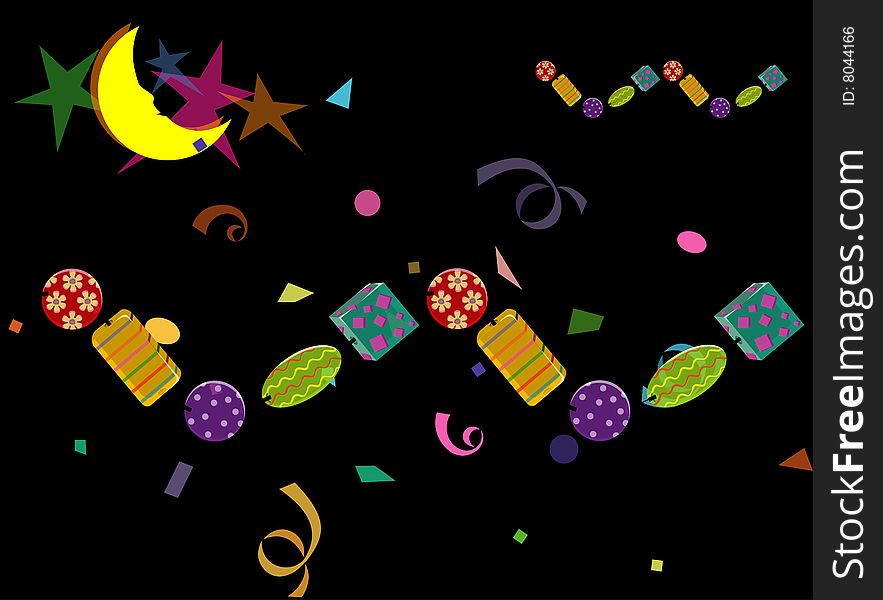 Cheerful celebratory elements on black a background