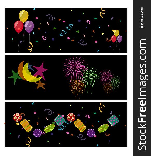 Cheerful celebratory elements on black a background