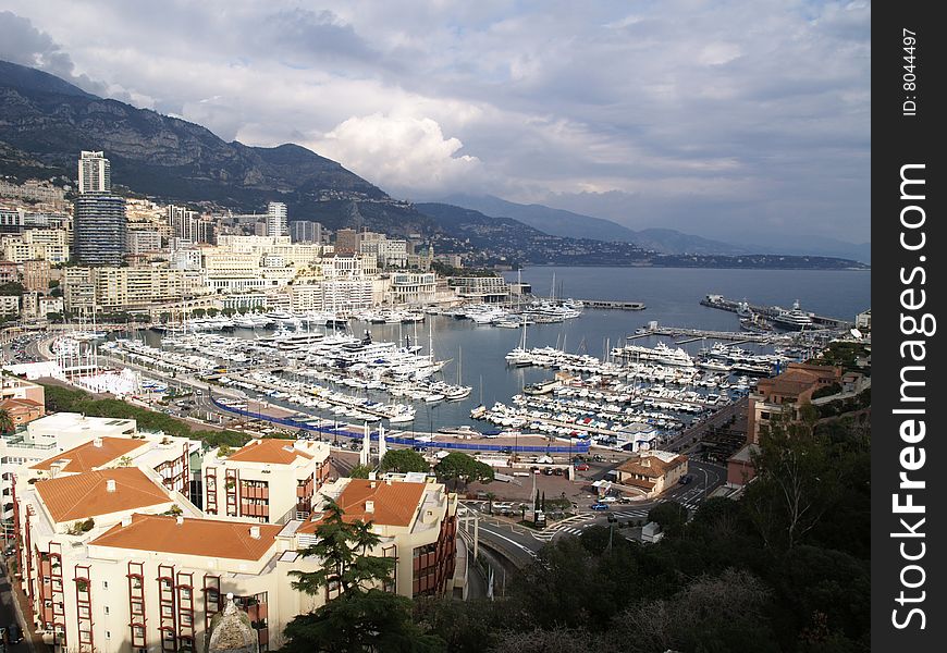 Monte Carlo harbour with clouds