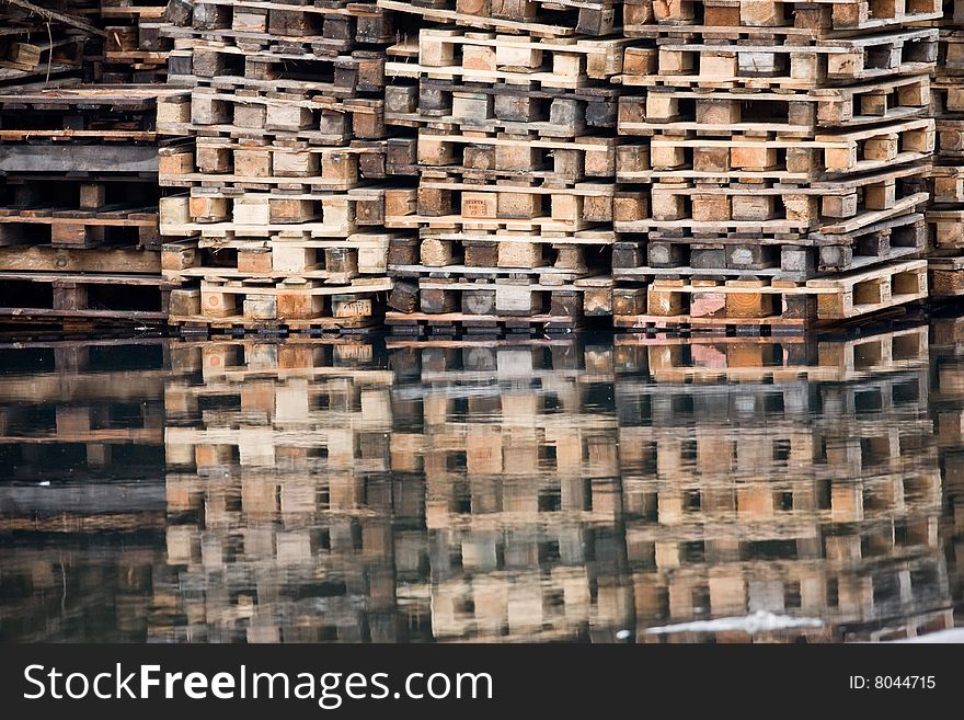 Shipping pallets on water