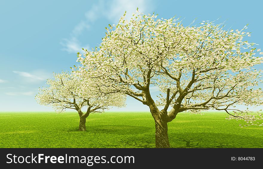 Beautiful blossoming trees. 3d image