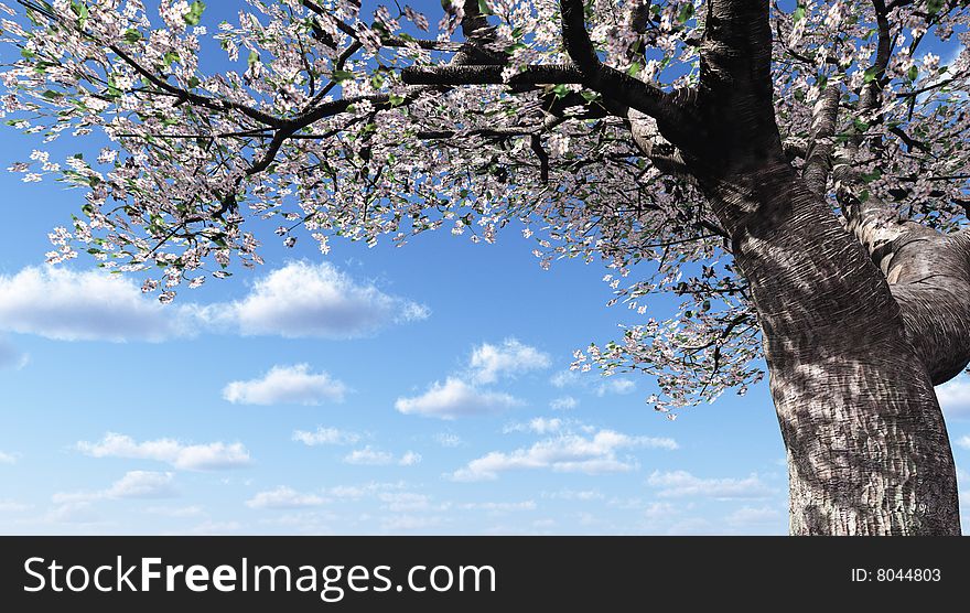 Beautiful blossoming tree. 3d image. Beautiful blossoming tree. 3d image