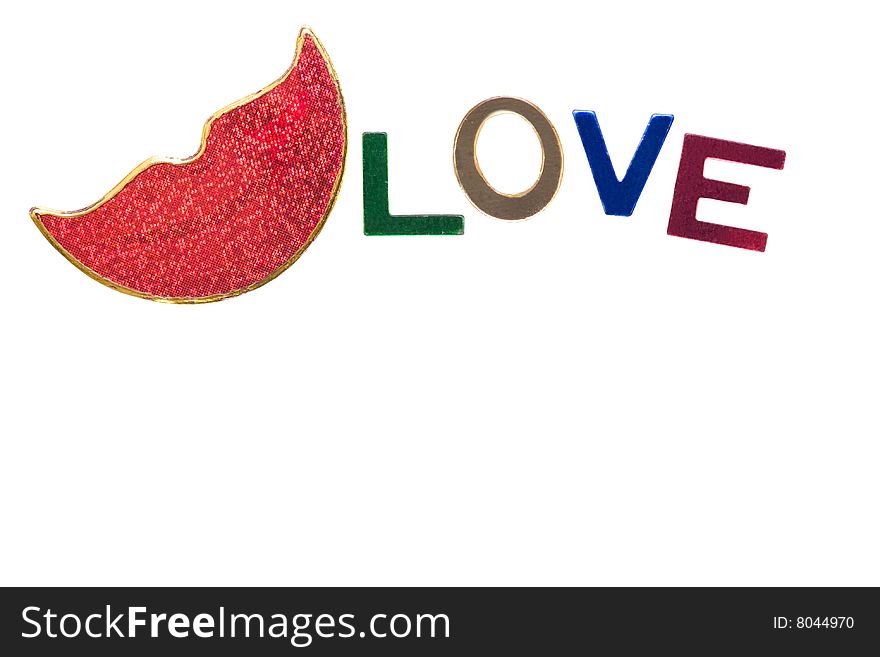 White card with luscious red glitter lips and love spelled out in glitter letters. White card with luscious red glitter lips and love spelled out in glitter letters