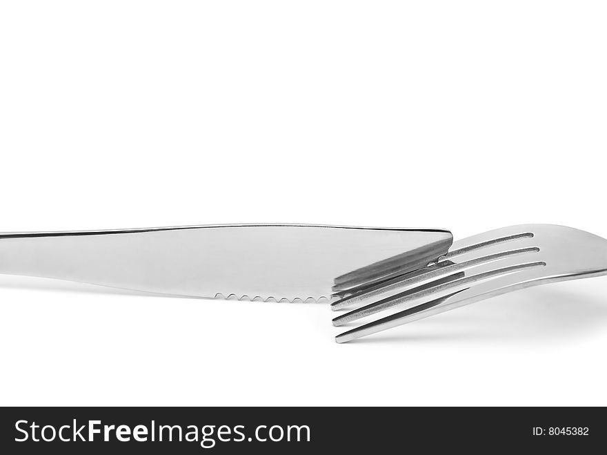 Fork and knife isolated on white.