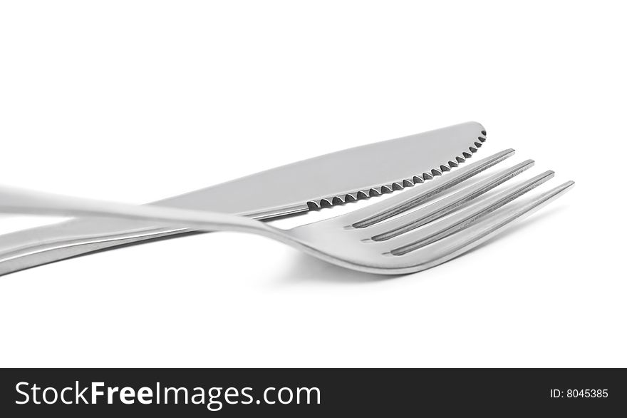 Fork and knife isolated on white.