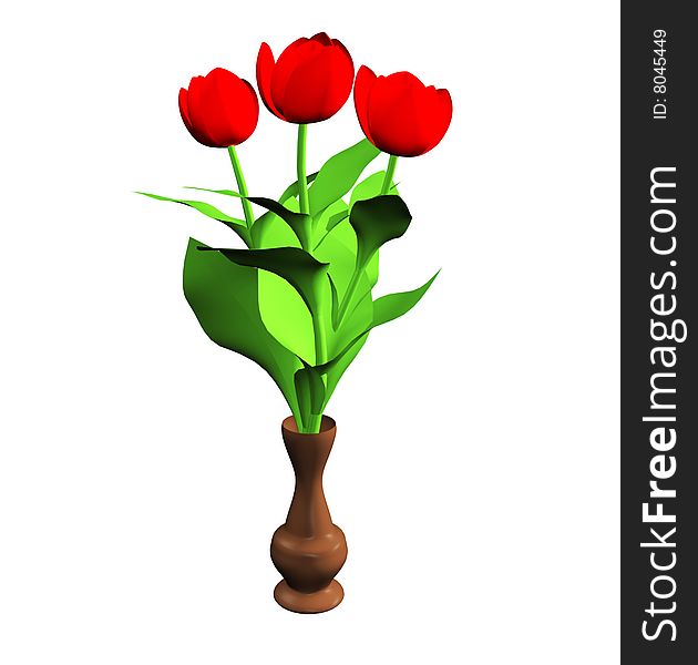 Red flowers in vase on white