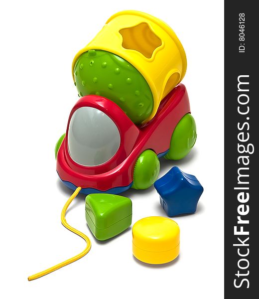 Colorful shape-mixer truck toy isolated. Colorful shape-mixer truck toy isolated