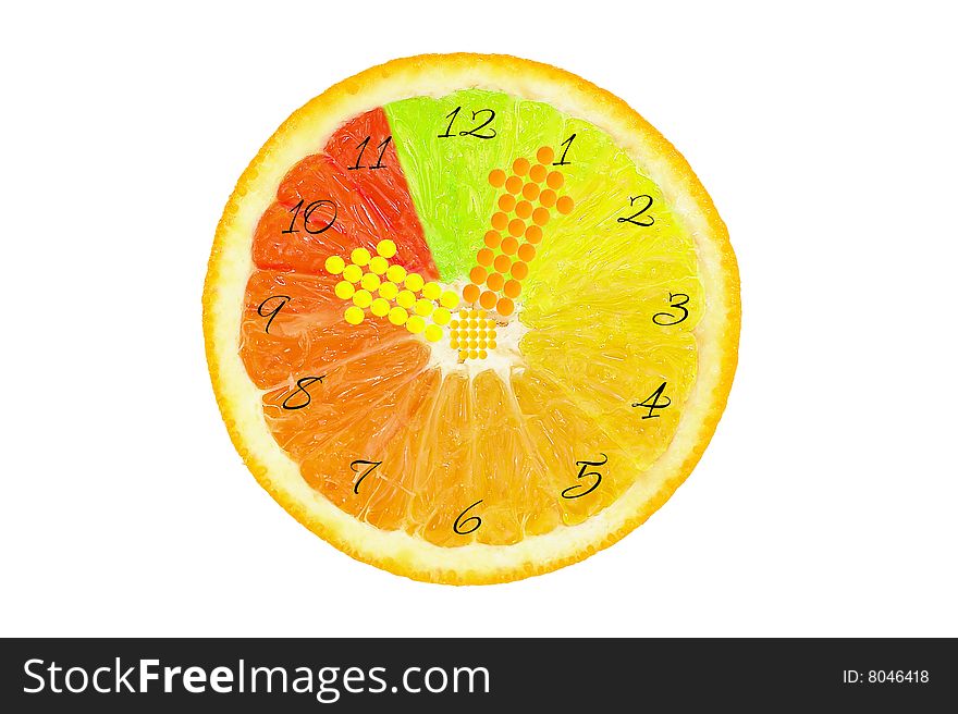 Fruits clock - white background isolated