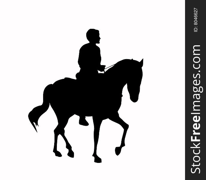 Black silhouette horse and  rider on a white  background. Black silhouette horse and  rider on a white  background