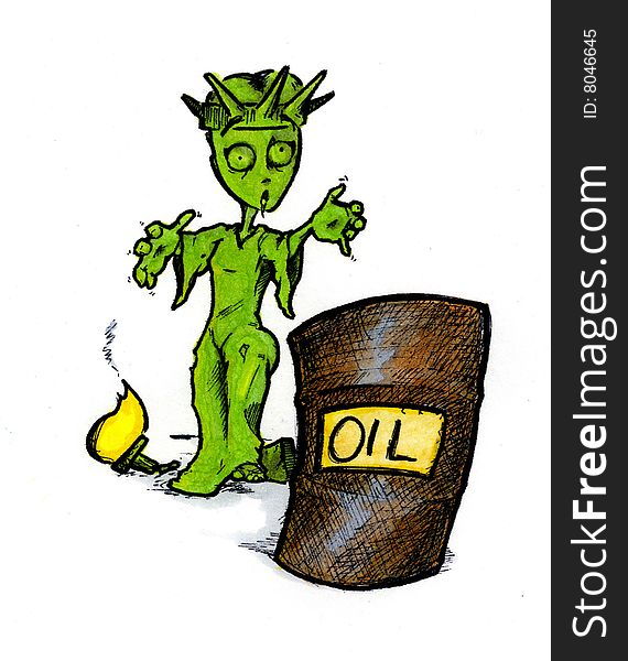 Oil addiction is a marker illustration depicting what visually came to my mind when President Bush said Americans are addicted to oil.