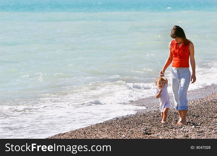 Mother and son on beach