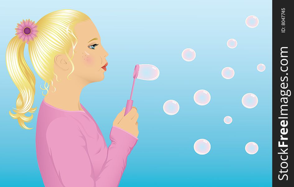 Young cute blonde girl blowing a bubbles. Young cute blonde girl blowing a bubbles.
