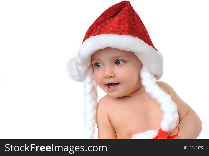 Small beautiful girl in  New Year's cap. Small beautiful girl in  New Year's cap