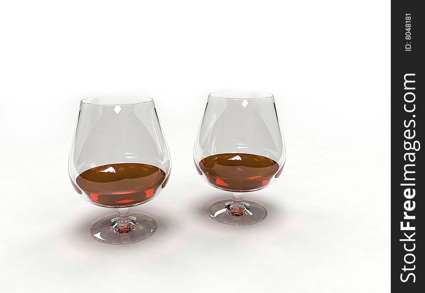 Two glasses with cognac on blank background. Two glasses with cognac on blank background