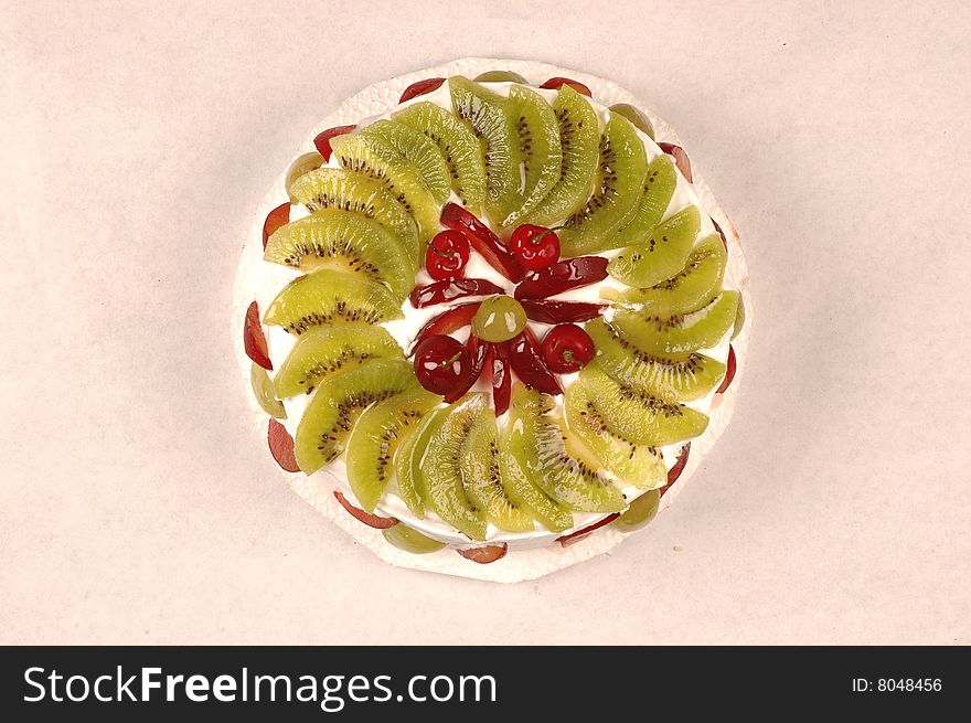 Beautifully decorated fresh fruit cake