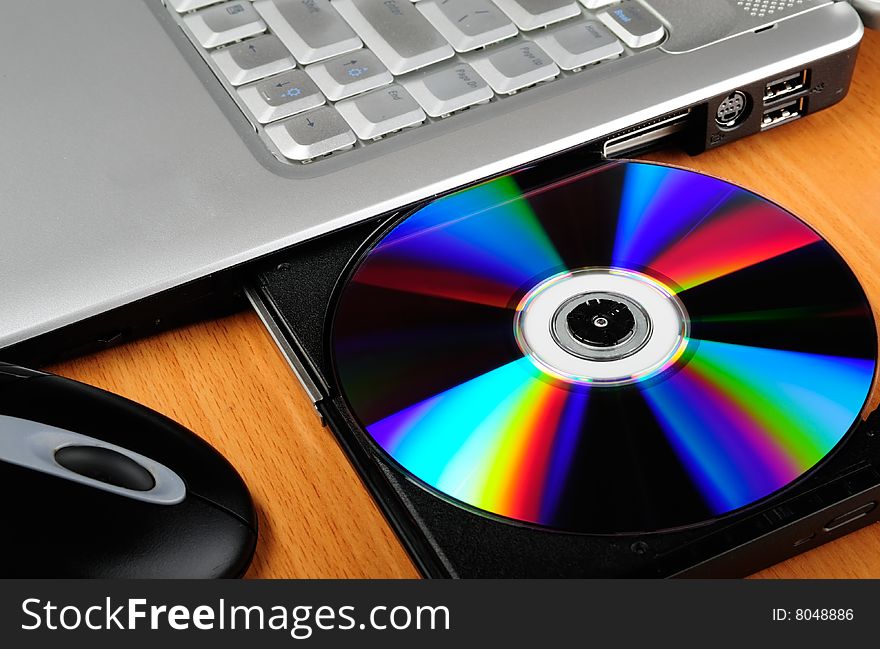 Laptop computer with compact disk. Laptop computer with compact disk