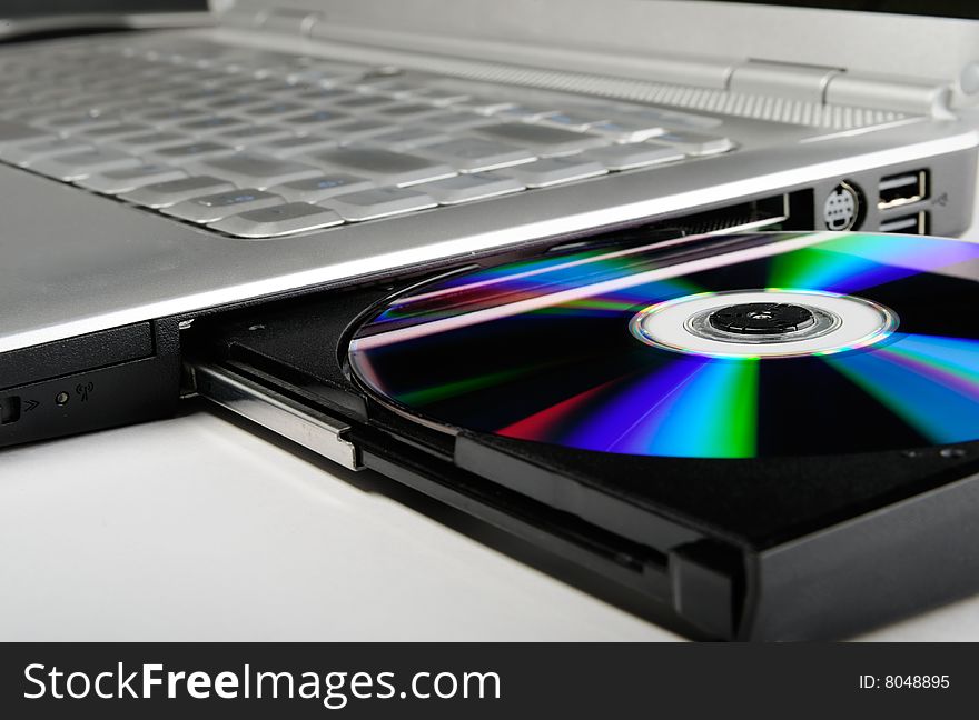 Laptop computer with compact disk. Laptop computer with compact disk