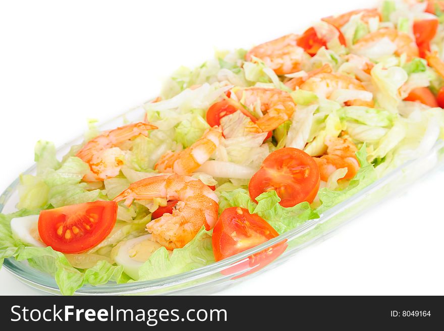 Shrimp salad in a glass dish